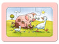 Ein Puzzle mit einem Schwein, einer Gans und einer Ente.