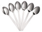 Sechs silberne Löffel in Fächerform.