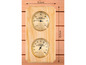 Saunathemometer und Hygrometer in einer Holzverkleidung.