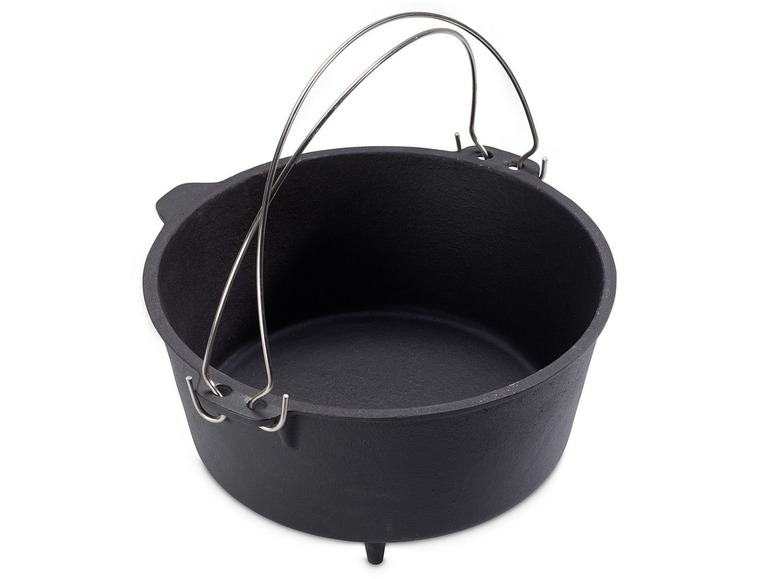Ein gusseiserner Topf mit Henkel.