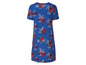 Blaues Kleid mit Blumenmuster.