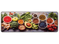 Küchenmatte mit Bild von Obst, Gemüse und Samen.