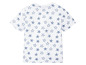 Weißes T-Shirt mit blauem Sternenmuster.