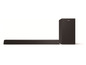 Ein schwarzer Soundbar und Subwoofer von Philips.
