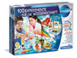 Ein Clementoni Galileo Science Set mit 100 Experimenten für Kinder, inklusive Reagenzgläsern, Kompass und Vulkanmodell.