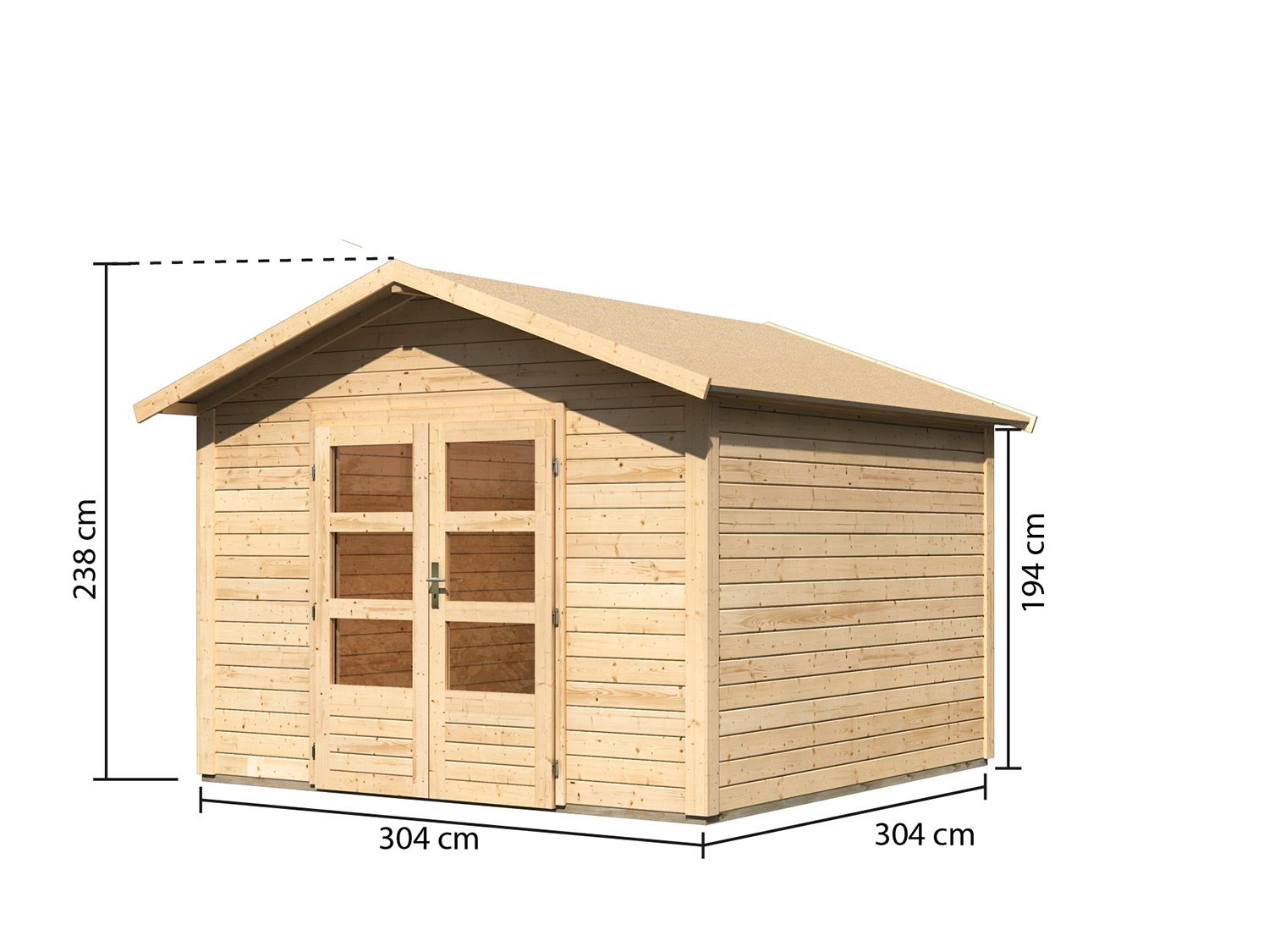 KARIBU Carlos Satteldach Gartenhaus (ohne Boden, naturbelassen, B 304 x H 238 x T 304) – Bild 3 von 4