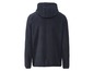 Ein dunkelblauer Fleece-Pullover mit Kapuze.