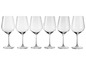 Sechs Weingläser für Rotwein.