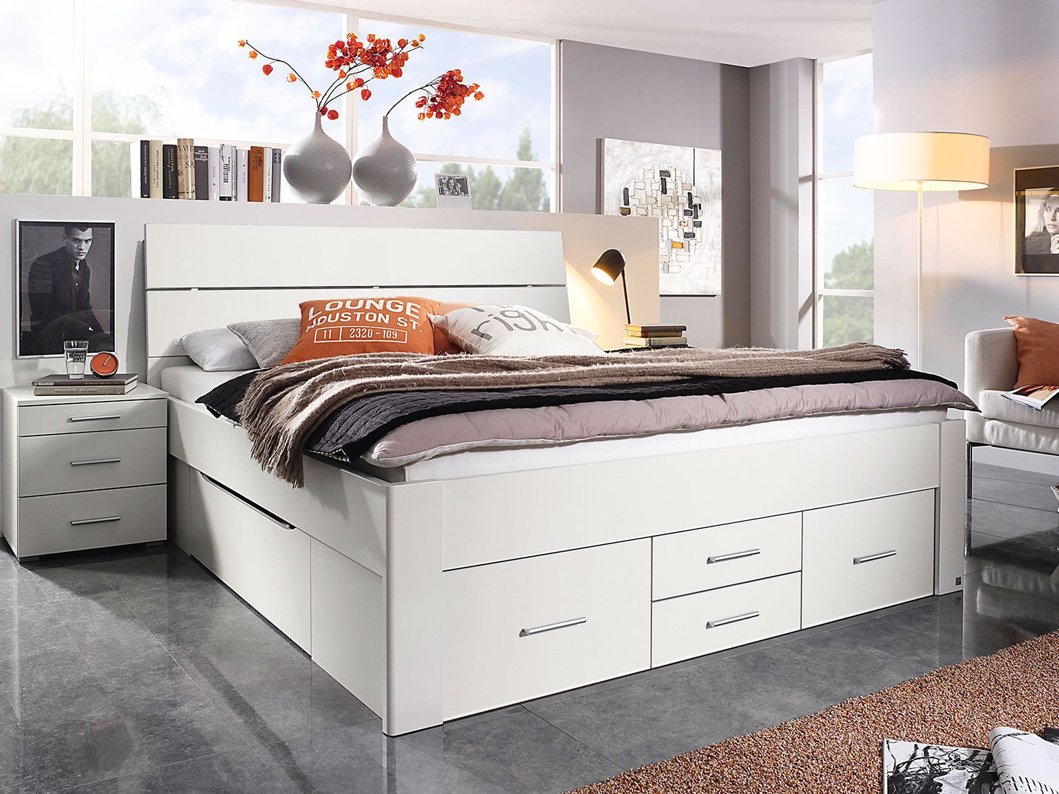 RAUCH ORANGE Scala - Futonbett (Dekor-Kopfteil,6 Schubkästen, Alpinweiß, 160x200cm) – Bild 2 von 3