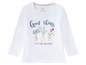 Weißes Lupilu Langarmshirt mit Blumenmuster und dem Text 'Good things come to those who gather'.