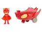 Ein rotes Spielzeugauto mit Flügeln und einer Owlette-Figur aus PJ Masks.