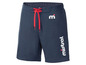 Dunkelblaue Sport Shorts mit roten Schnürsenkeln und dem Markennamen 'Merrell'.