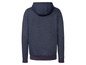 Ein dunkelblauer Hoodie mit Kapuze.