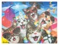 Ein Puzzle mit lustigen Katzen in Sonnenbrillen und Partyhüten.