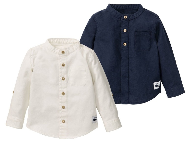 Gehe zu Vollbildansicht: LUPILU® Baby Hemd Jungen, 2 Stück, mit Stehkragen und Knopfleiste, mit Bio-Baumwolle - Bild 1