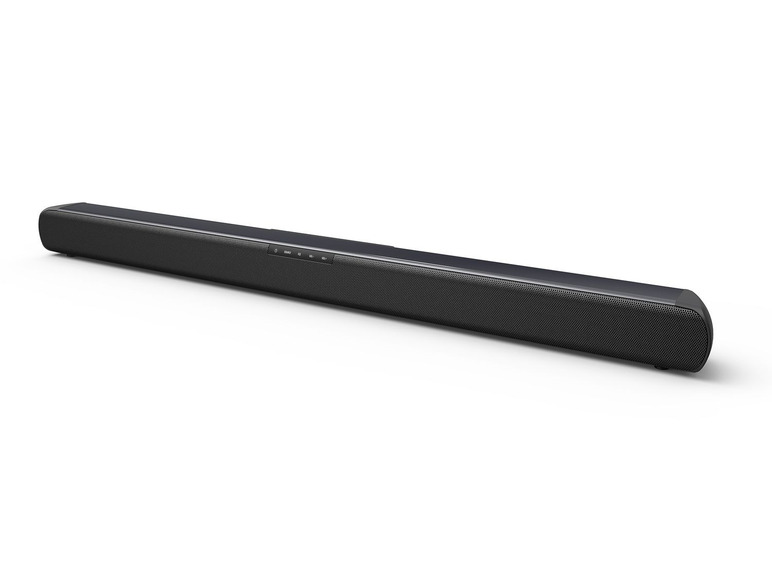 Eine schwarze Soundbar mit mehreren Lautsprechern.