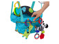 Ein Bright Starts Babysitz mit Spielzeug, darunter eine Zebra und eine Giraffe.