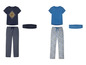 Zwei Pyjama-Sets mit T-Shirts, Hosen und Stirnbändern.
