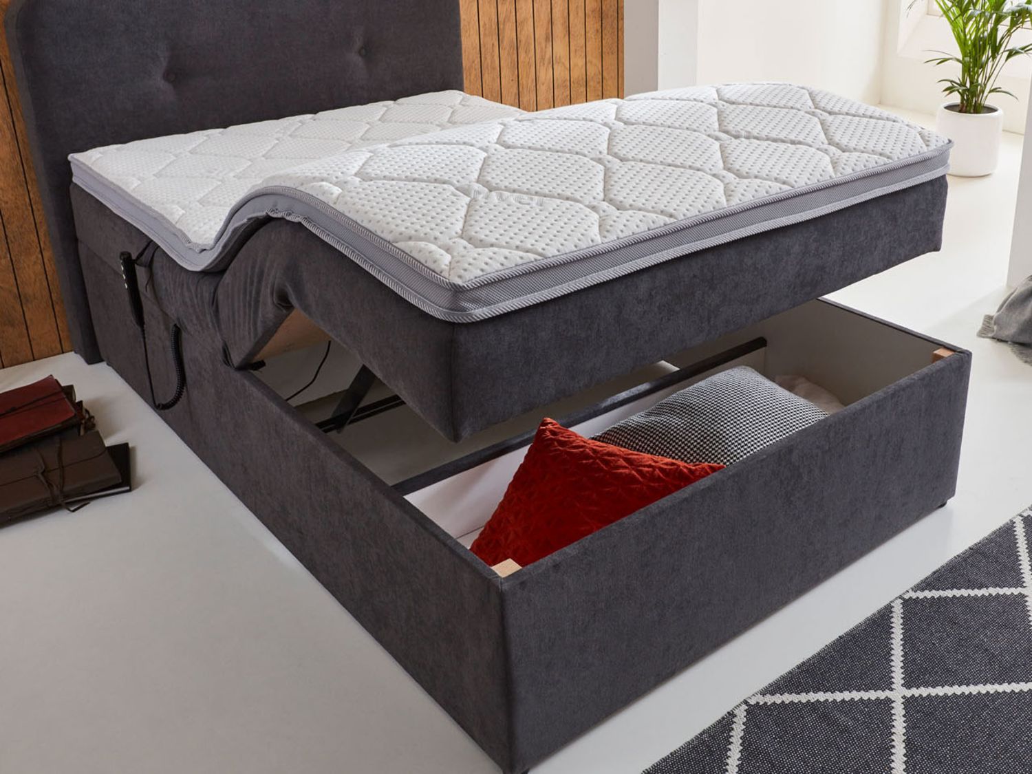 Thumbnail - SUN GARDEN Bett in Boxspringoptik "Hobart", motorische Verstellung, mit Kopfteil, Topper, Stauraum (120 X 200 CM)