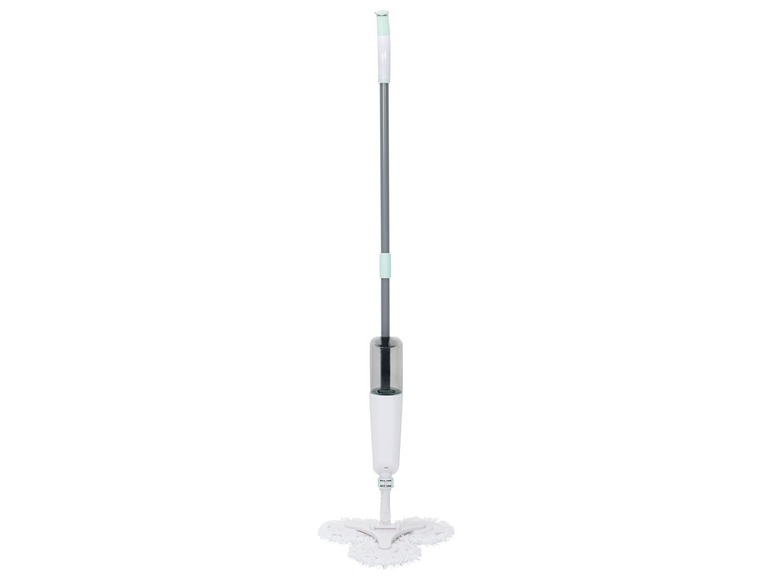 Ein Sprühmopp mit einer runden drehbaren Reinigungspad.