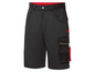 Schwarze Arbeitsshorts mit roten Akzenten und Cargo-Tasche.