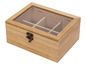 Eine Holzkiste für Tee mit Glasdeckel und 6 Fächern.