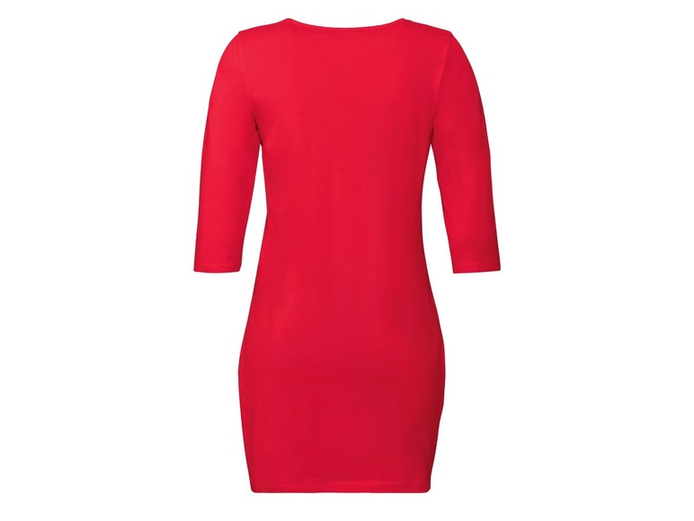 Ein rotes Kleid mit Dreiviertelärmeln.