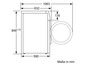 Technische Zeichnung einer Waschmaschine mit Maßen in Millimetern.