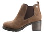 Braune Chelsea-Stiefeletten aus Wildleder mit Blockabsatz.
