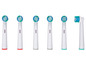 Sechs verschiedene Aufsätze für elektrische Zahnbürsten.