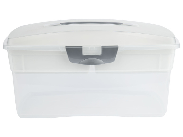 Eine transparente Aufbewahrungsbox mit Deckel.