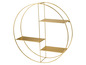 Rundes Wandregal in Gold mit drei Ablagen.