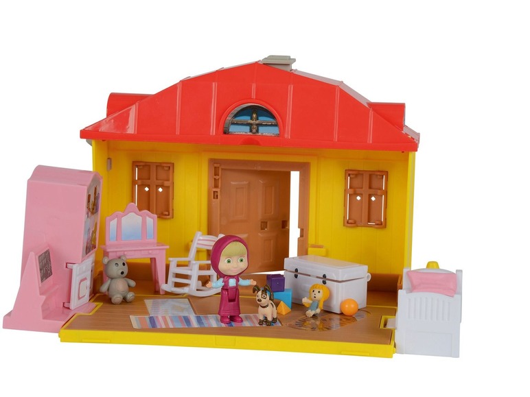 Ein Spielhaus mit Mascha und der Bär Figuren.