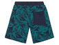 Blaue Shorts mit tropischem Blättermuster.