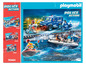 Playmobil Police Action mit Polizeifahrzeugen, Motorrad und Boot.