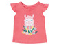 Rosa Baby-Shirt mit Lama- und Blumenmotiv.