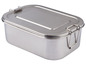 Eine silberne Lunchbox mit Verschluss
