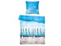 Bettwäsche mit Möwen und Strandmotiv.