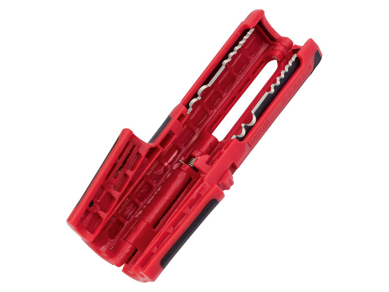 Roter Kabelabisolierer mit Messern.