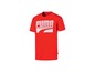 Ein rotes Puma T-Shirt mit weißem Logo.