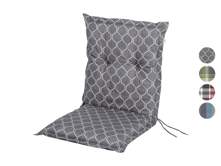 Grauer Sitzkissen mit Sechseckmuster für den Garten.