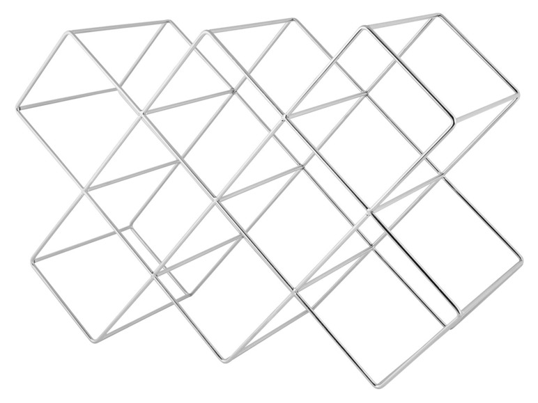 Ein Metall-Weinständer für sechs Flaschen.