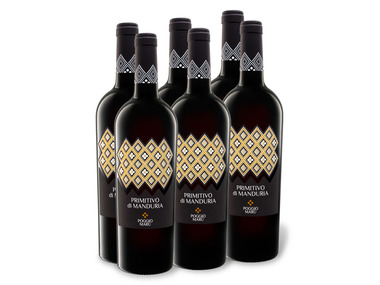 6 x 0,75-l-Flasche Weinpaket Poggio Maru Primitivo di Manduria DOP trocken, Rotwein