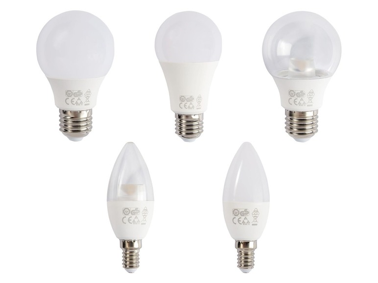 Verschiedene LED-Lampen in runder und Kerzenform.