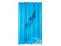 Blaue Duschvorhang mit springenden Delfinen.