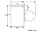 Technische Zeichnung einer Waschmaschine mit Abmessungen in Millimetern.