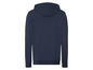 Ein dunkelblauer Hoodie mit Kapuze.