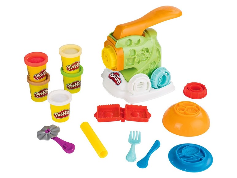 Play-Doh-Set mit Nudelmaschine und Zubehör.