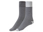 Zwei Paar Socken: eine grau und eine gestreift.