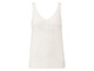 Weißer, gestrickter Tanktop mit V-Ausschnitt.